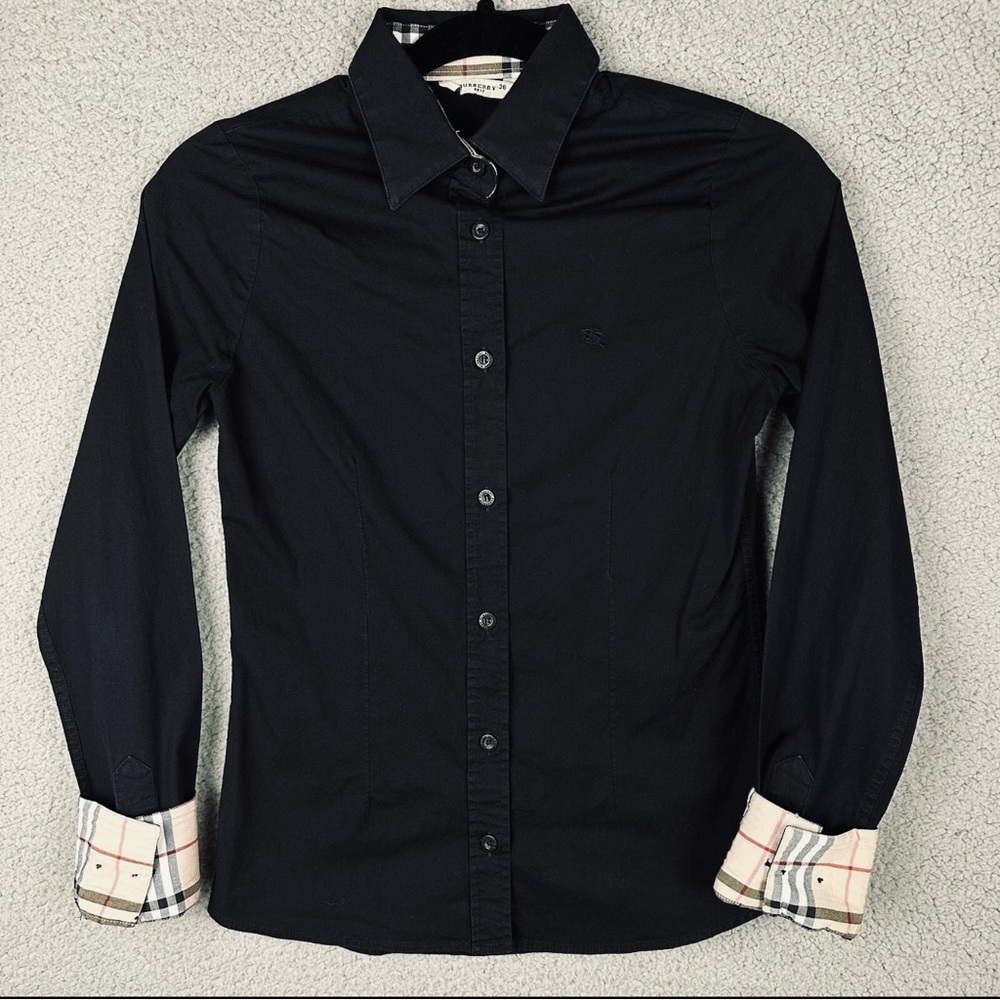 Burberry Black Button-Down Shirt with Vintage Check Cuff